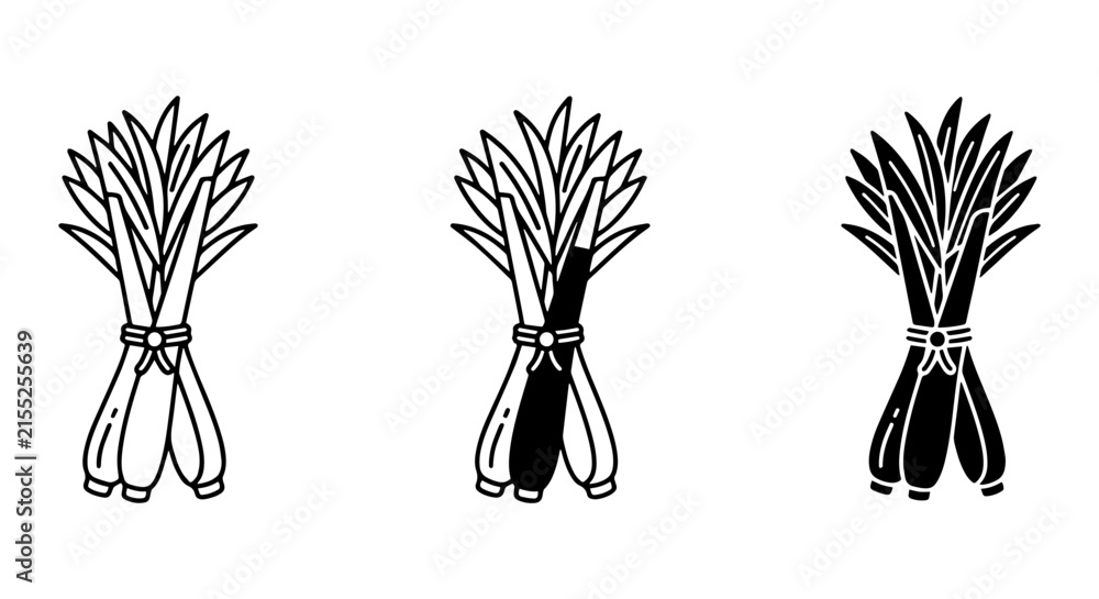 Obraz premium Lemongrass Bundles Vector Icons, Fresh Herb Illustration, Culinary Ingredient Graphics, Organic Food Elements