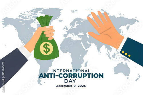 International anti-corruption day illustration with businessman and money bag