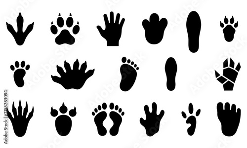 Black animal paw and handprint vector icons