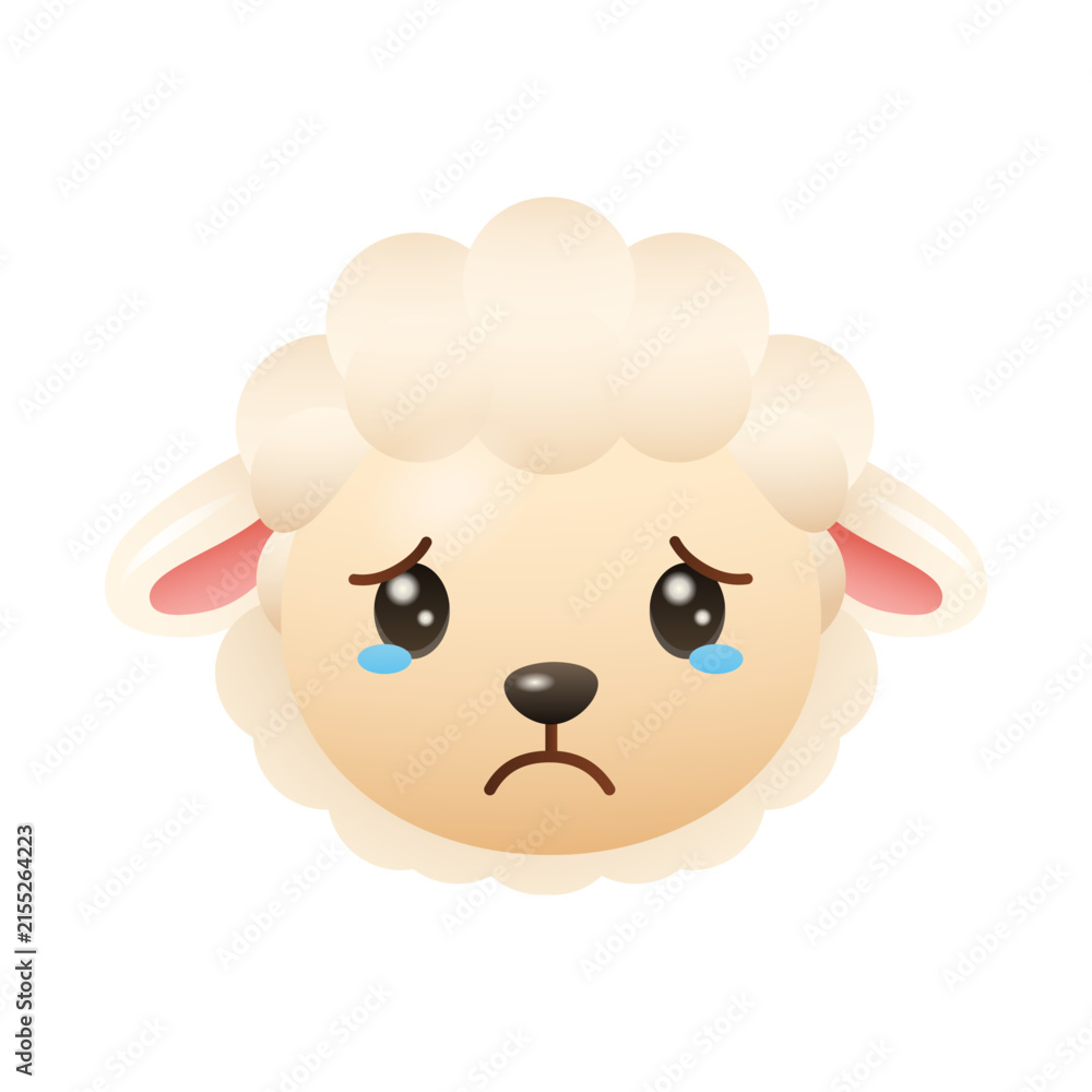 Fototapeta premium Sad Crying Sheep Emoji - Cute Cartoon Face