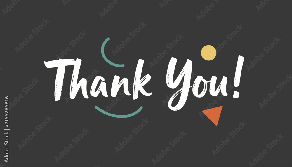 Obraz premium Thank You card featuring elegant handwritten white script on dark charcoal grey background with minimal geometric shapes.