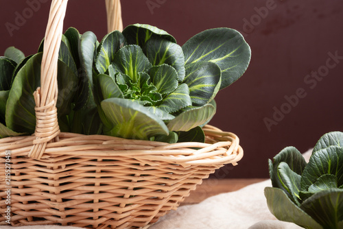Canvastavla Fresh Bok Choy in Wicker Basket