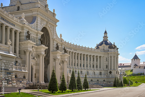 Facade of the Palace of Farmers in Kazan with columns and statues, Tatarstan Republic of Russia