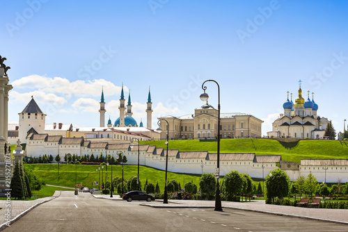 Panorama of the Kazan Kremlin walls and towers on a summer day, Tatarstan Republic of Russia