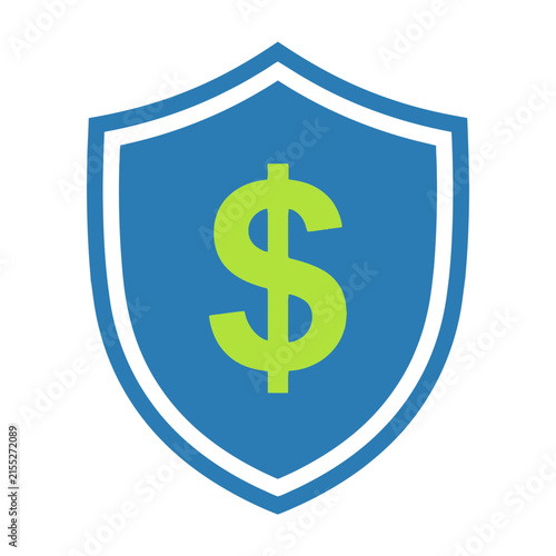 Blue shield with green dollar sign symbolizing financial protection