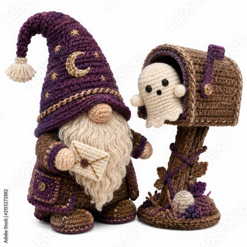 Whimsical Crochet Gnome with Ghost Mailbox for Halloween Decor