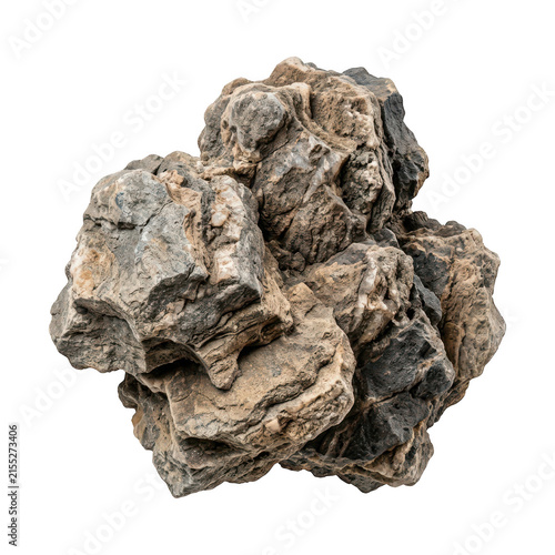 Rough grey and brown rock cluster isolated on transparent background.