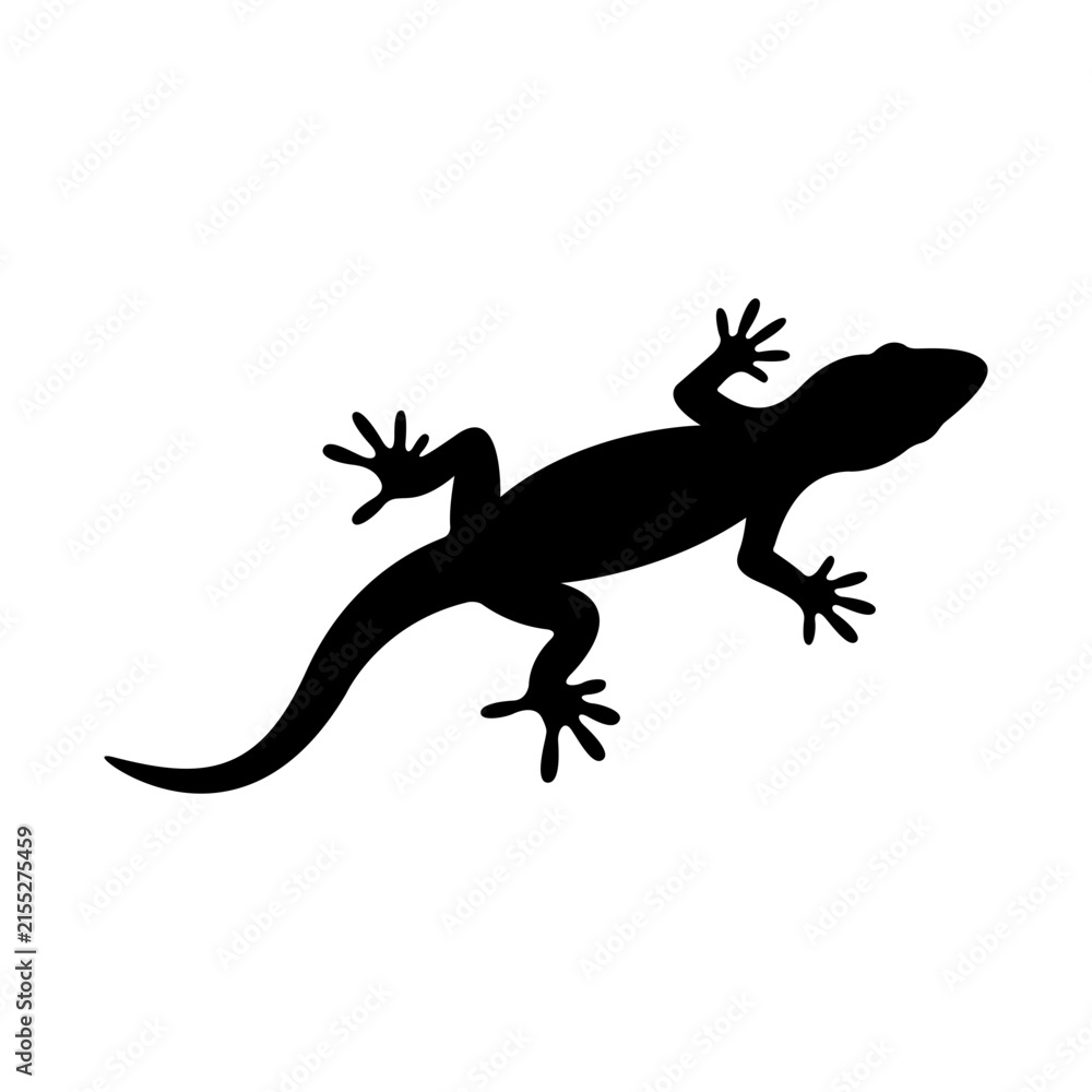 Obraz premium Minimalist Black Silhouette of a Tropical Gecko Isolated on a Clean White Background for Wildlife and Nature Design Projects