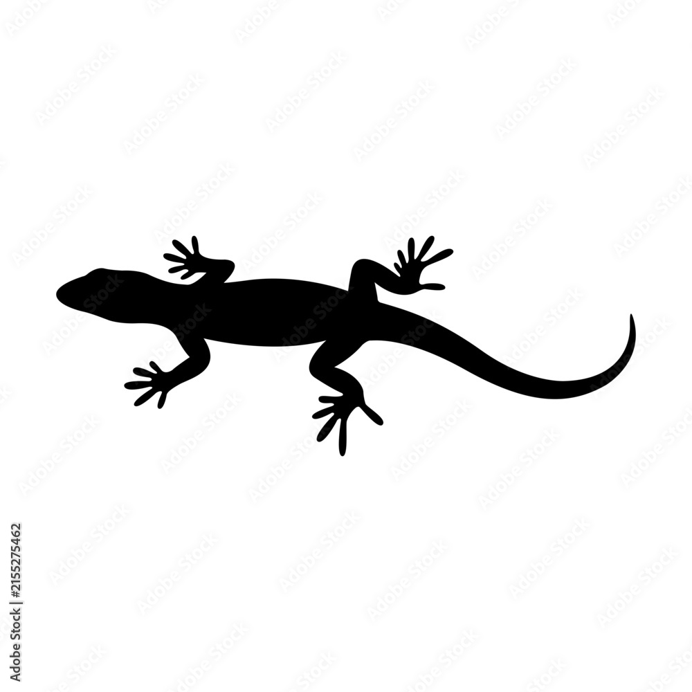 Obraz premium Simple Silhouette of a Small Gecko Lizard Isolated on a Clean White Background for Graphic Design Projects