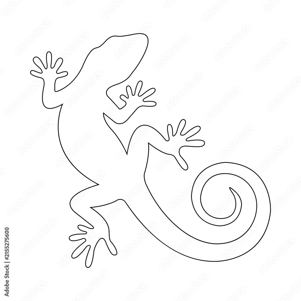 Naklejka premium Minimalist outline silhouette of a gecko lizard with a curled tail for graphic design and vector illustration projects