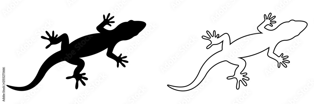Fototapeta premium Minimalist Gecko Silhouette and Outline Vector Illustration for Nature and Wildlife Creative Graphic Design Projects