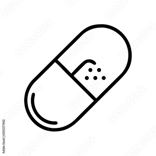 Medicine capsule pill line icon, pharmacy drug tablet, antibiotic vitamin supplement and healthcare treatment outline vector symbol