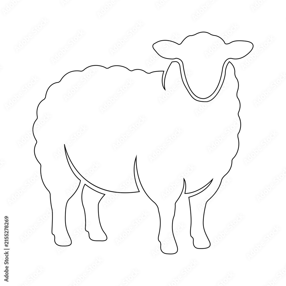 Obraz premium Minimalist Linear Vector Illustration of a Fluffy Sheep Isolated on White Background for Farm and Agricultural Design Projects