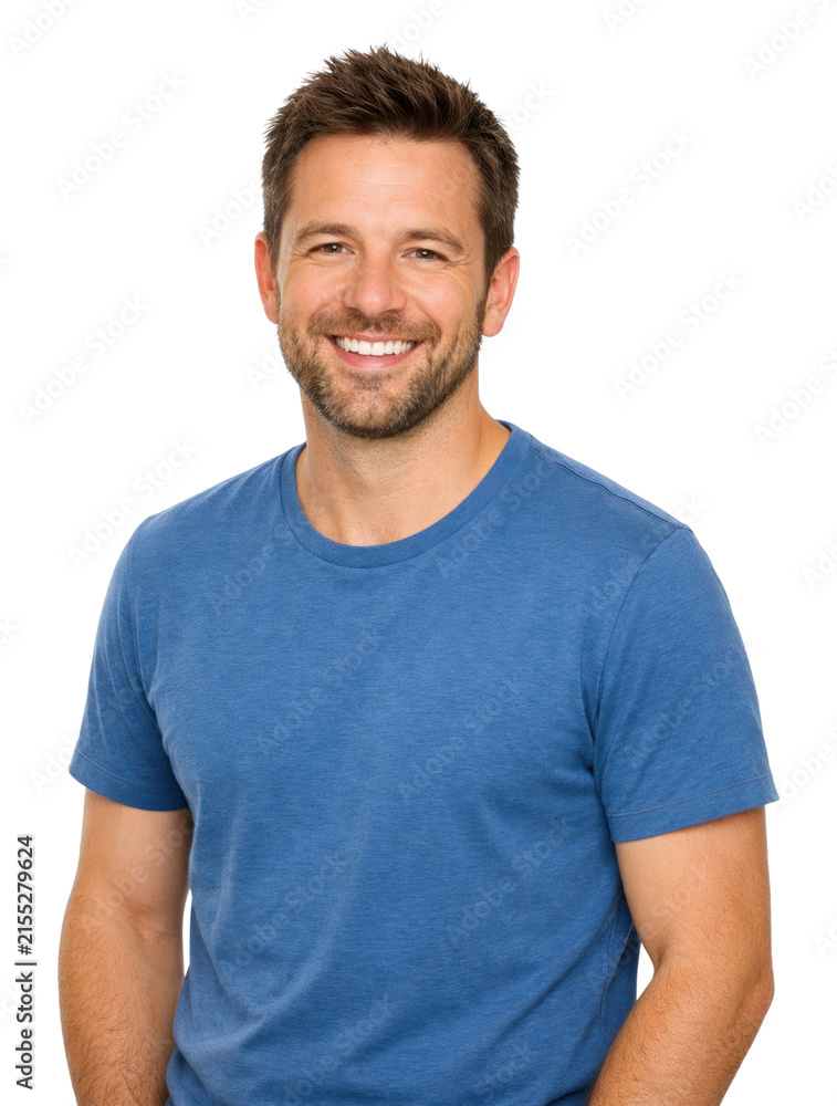 Obraz premium PNG Smiling man wearing blue shirt.