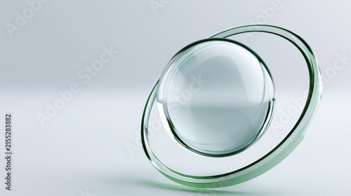 A clean, clear, abstract orb encased in a glass ring, symbolizing clarity and sophistication