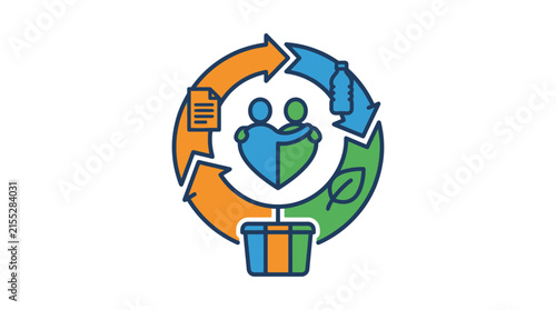 Circular economy icon featuring recycling and community collaboration.