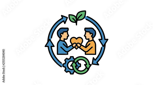 Circular economy icon showing collaborative recycling and social value.