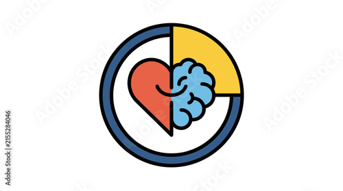 Circular icon split between human heart and brain