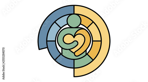 Circular person icon with heart and segmented ring.