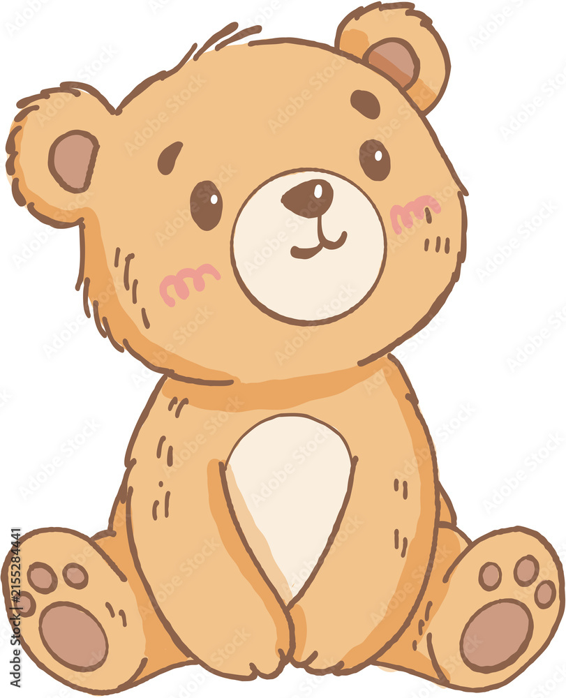 Fototapeta premium Cute bear toy with soft fur and pink cheeks sitting happily with paws forward