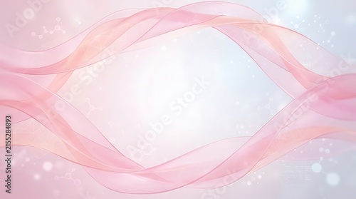 Abstract science background with smooth pink flowing curves and subtle molecular structures and dna helix patterns for healthcare.