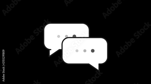 Simple White Chat Bubbles Icon on Black Background.