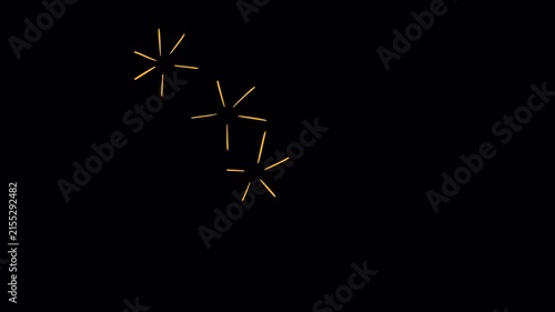 Hand drawn sketch of fireworks celebration burst video frame isolated on transparent background alpha channel