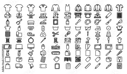 Obraz na plátne T-Shirt Printing Garment Customization Editable Thin Line Icon Set
