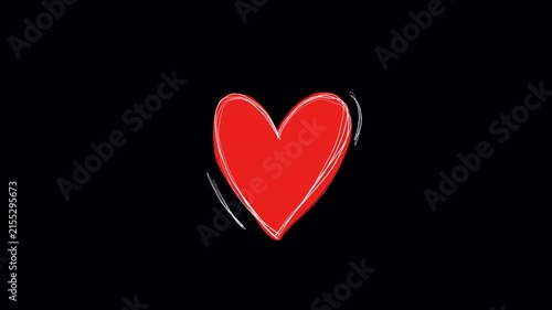 Hand drawn sketch of beating red heart video frame isolated on transparent background alpha channel raster