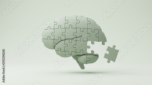 Conceptual representation of a jigsaw puzzle forming a human brain, symbolizing memory loss or cognitive decline