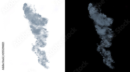 Bild auf Leinwand Atmospheric smoke plume on black and white backgrounds, realistic gray vapor tra