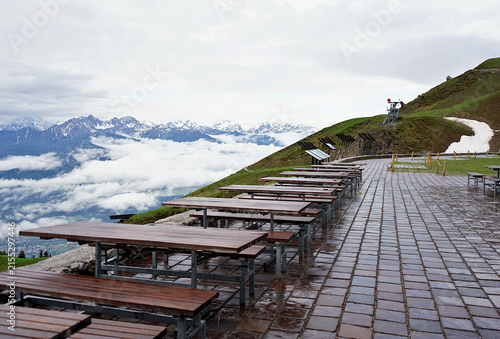 A resting spot along the Nordkette cable car route in Tyrol, Austria.