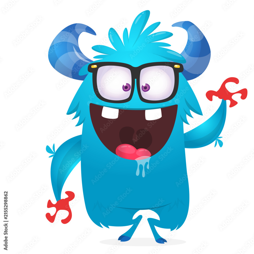 Naklejka premium Cartoon Funny and Cute Monster creature with Scary Face Expression illustration for Halloween decoration or Package Design. Vector isolated on white 