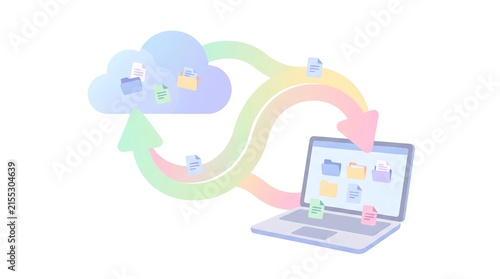 Cloud computing and data synchronization illustration