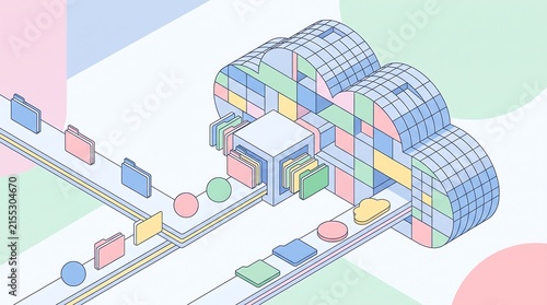 Cloud computing and data storage isometric illustration