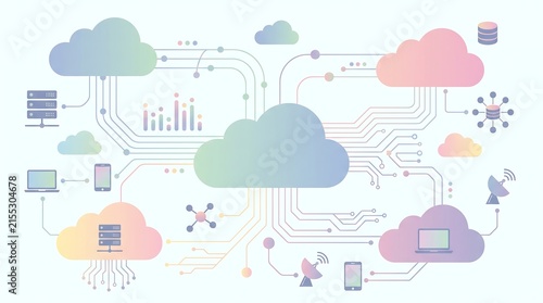 Cloud Computing Network and Global Data Connectivity Illustration