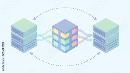 Isometric Server Network Data Transfer Illustration