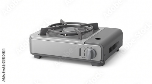 Compact portable gas stove isolated on white background for camping and outdoor cooking