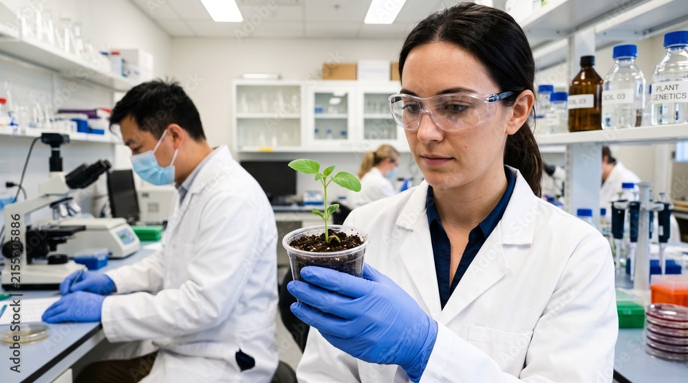 Fototapeta premium Environmental researcher analyzing a plant sample in a modern laboratory