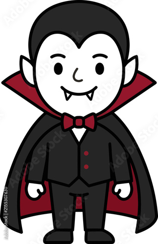 Cartoon vampire character in black suit with cape