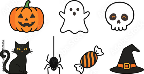 Halloween-themed cartoon icons set