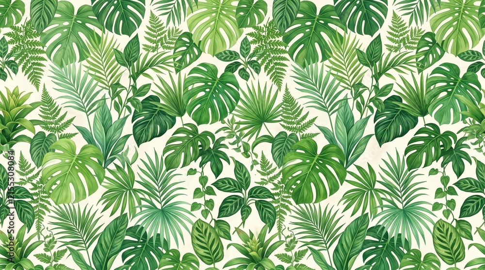 Fototapeta premium Minimal Green Botanical Leaves Seamless Pattern