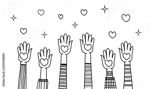 Doodle hands up, Hands clapping with love. applause gestures. Hands up with love. Concept of charity and donation