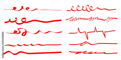 Hand drawn set of underline, curly swishes, swashes, swoops. swirl. Highlight text elements. vector illustration