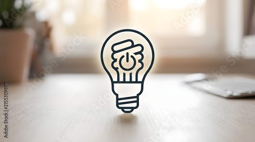 Glowing energy efficient light bulb icon with power button symbol