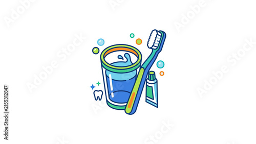 Dental Care Essentials With Toothbrush And Mouthwash
