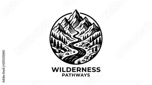 Wilderness Pathways Mountain Landscape Emblem Logo
