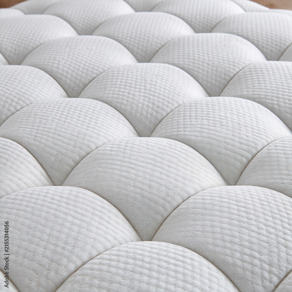 Obraz premium Close-up of a luxurious white quilted mattress surface, showcasing its comfortable and supportive texture