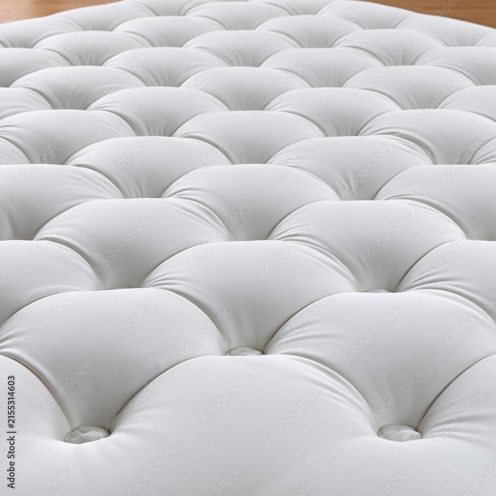 Fototapeta premium Close-up of luxurious white tufted upholstery, creating a soft, inviting texture for furniture and decor projects
