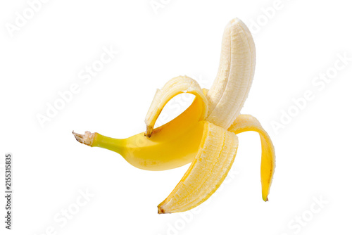 Fotografie Fresh yellow peeled banana ready to eat isolated on transparent background